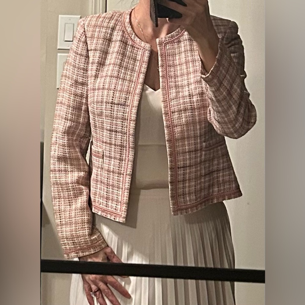 Kate Hill Cropped Pink Tweed Blazer